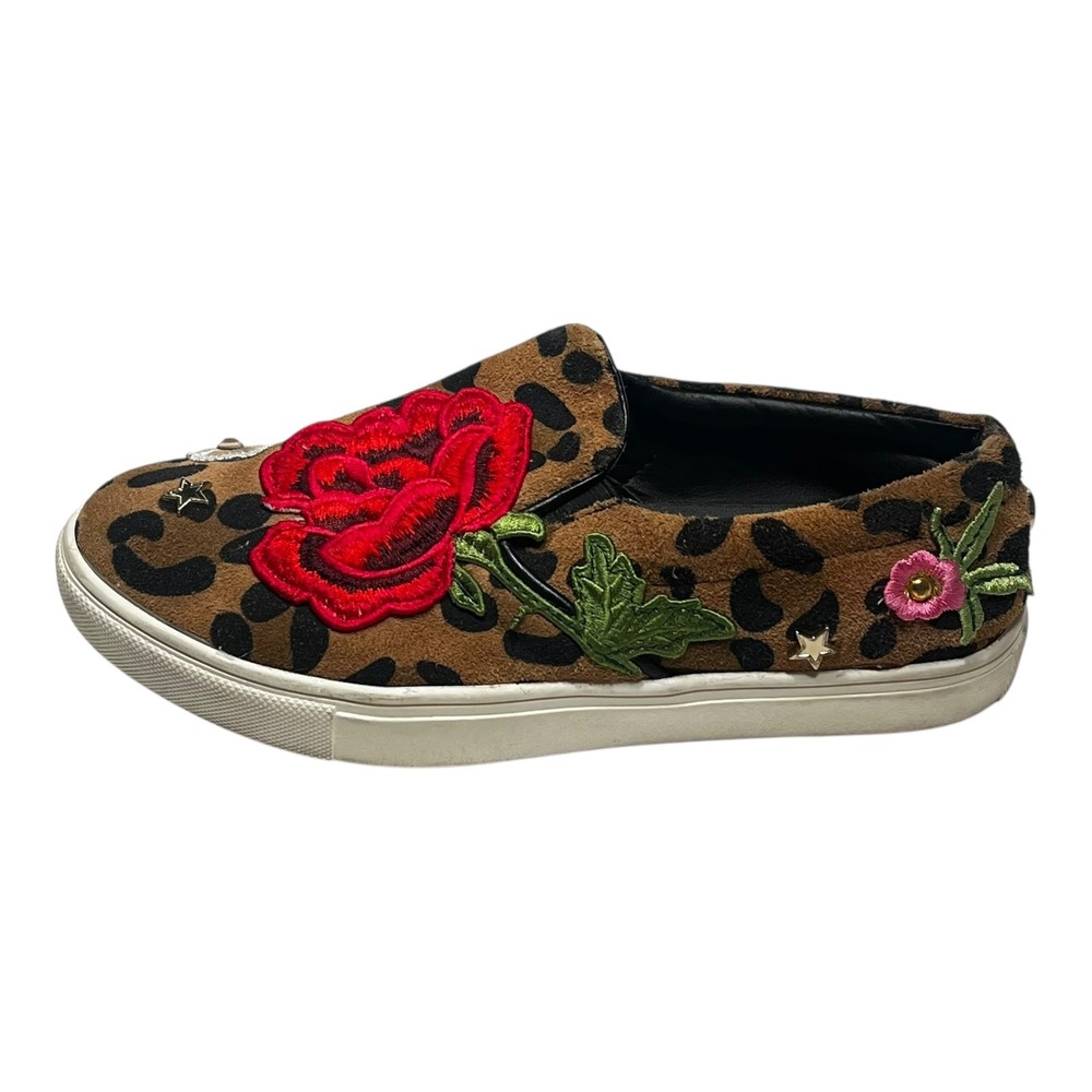 Steve Madden Leopard Rose Embroidered Slip On Sneakers Women‎ Size 6B
